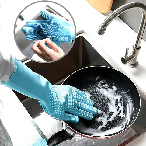 Easy Cleanup Magic: Silicone Scrub Gloves for Dishes, Kitchen, and Bath