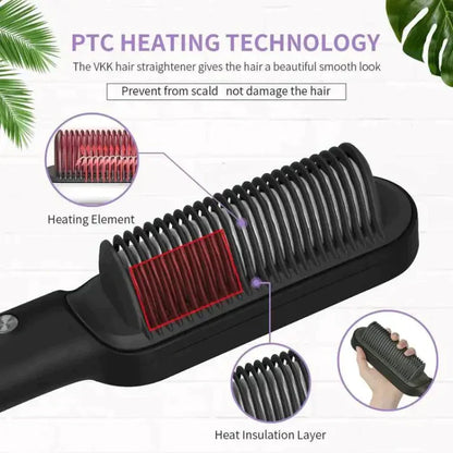 2-in-1 Styling Comb: Effortless Straightening and Curling with E-Comb