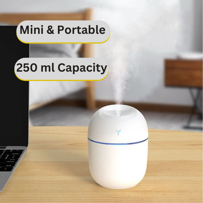 250ml Mini Humidifier: Aromatherapy, Cool Mist, LED, USB, Quiet - Car, Home, Travel